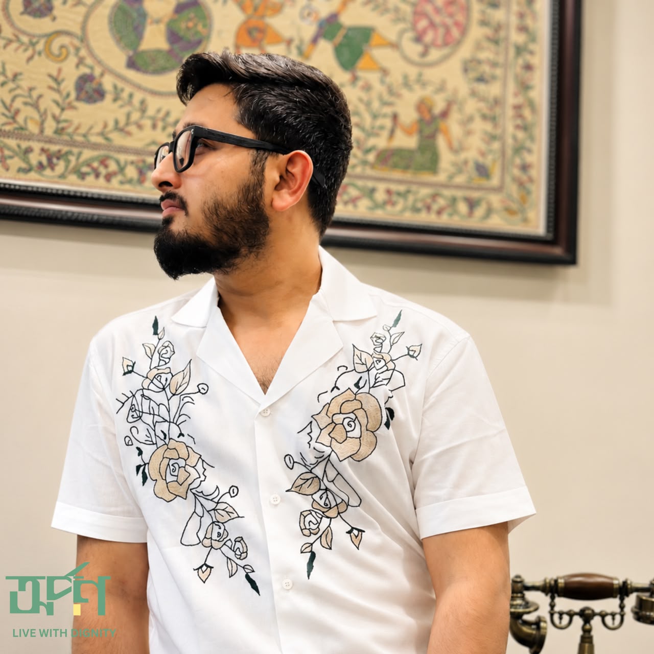 White Rose Hand-Stitched Shirt